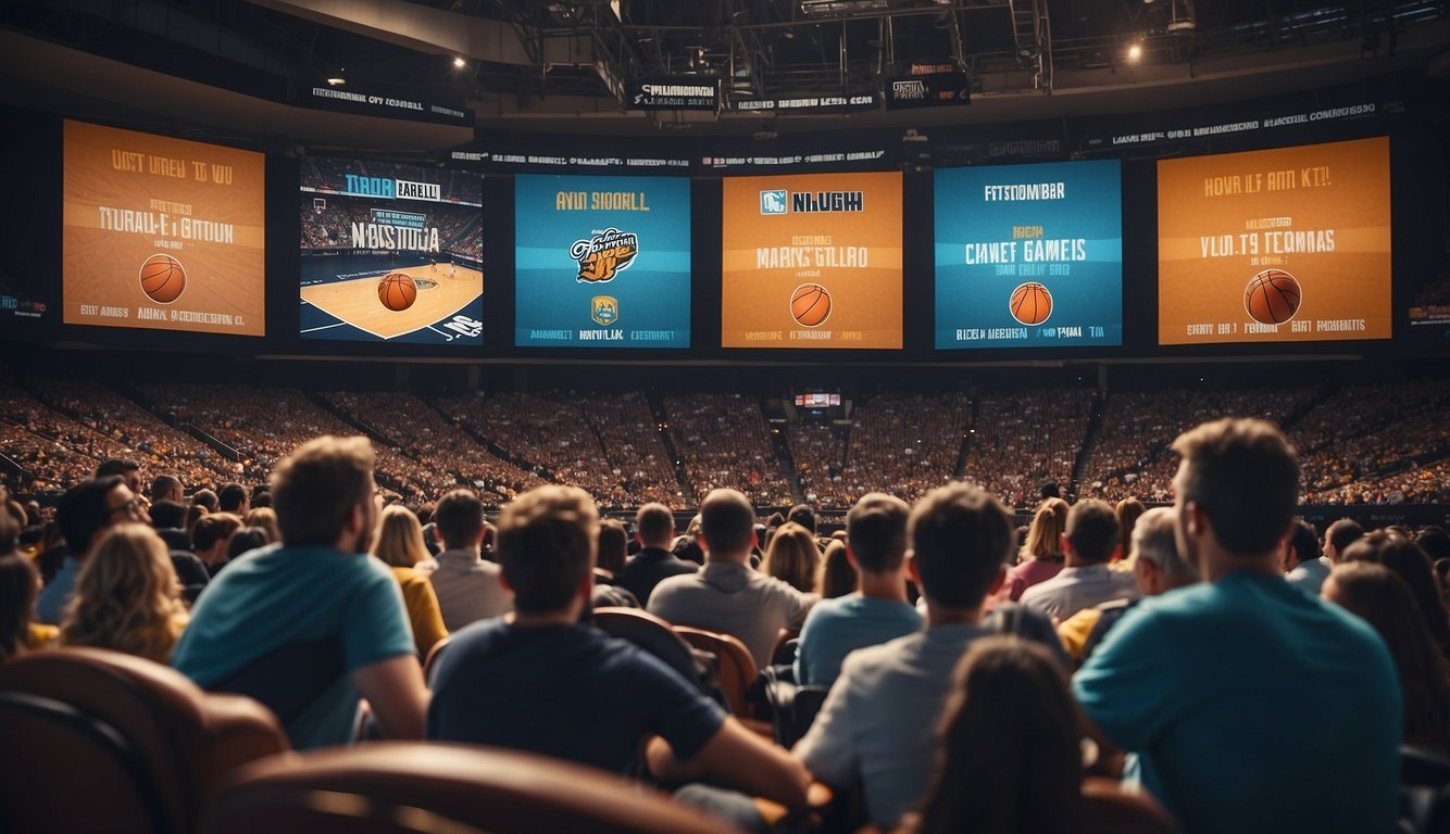 Fans eagerly select basketball tickets from a variety of games and seating options, searching for the best deals and views