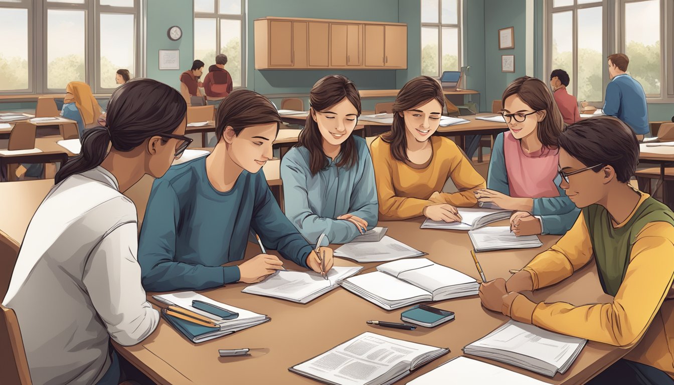 A group of students gather around a table, studying and discussing their lessons at the Learners Lodge tuition review