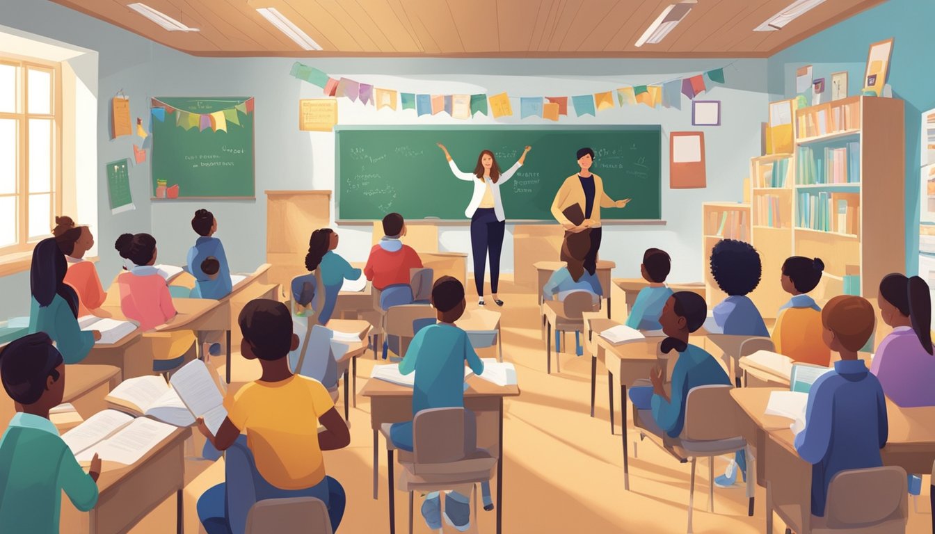 Get Inspired with These Top Quotes for Tuition Classes in Singapore Educators and learners surrounded by uplifting quotes in a classroom setting. Books and educational materials are scattered around the room, creating a welcoming and inspiring atmosphere for tuition classes