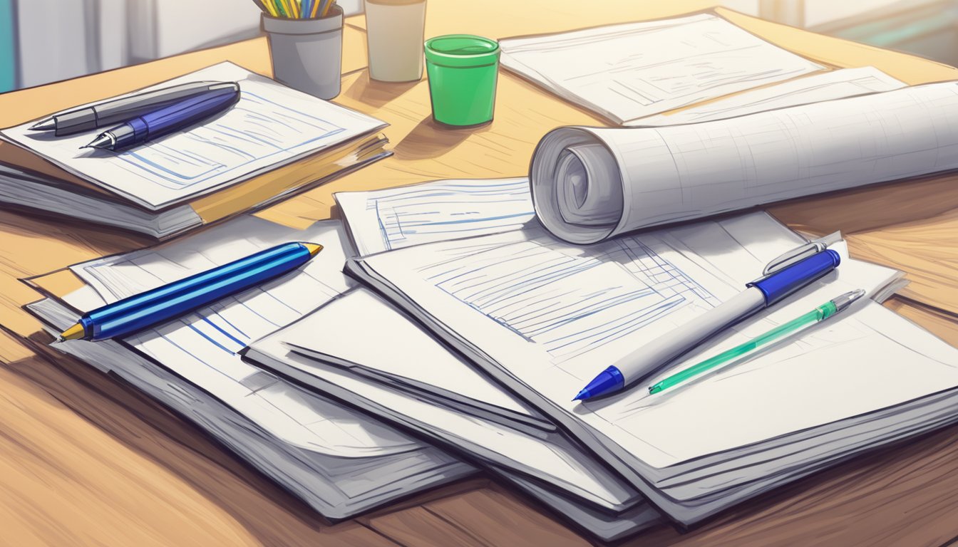 Get Inspired with These Top Quotes for Tuition Classes in Singapore A stack of FAQ sheets on a desk, with a pen and highlighter nearby. A whiteboard in the background with "Tuition Classes" written on it