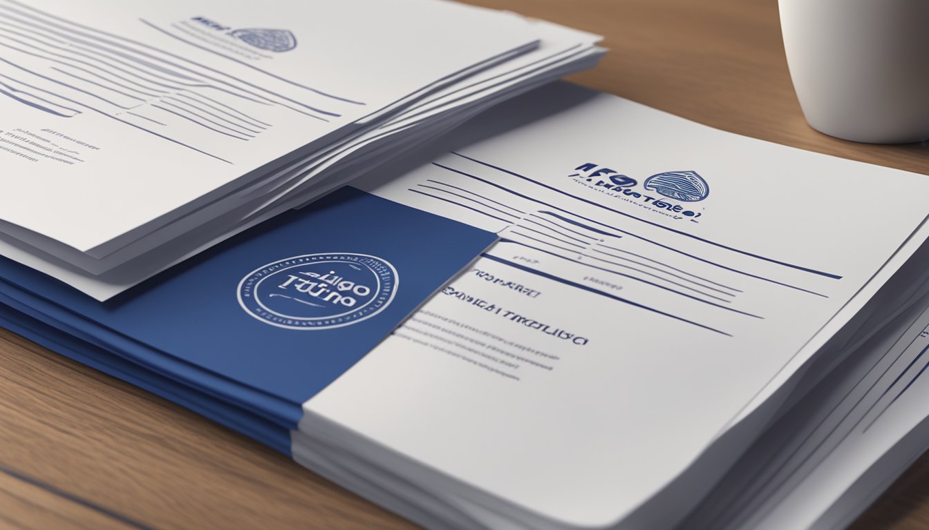 A stack of FAQ papers on a desk with an indigo-colored logo for "Indigo Tuition Goldhill" prominently displayed