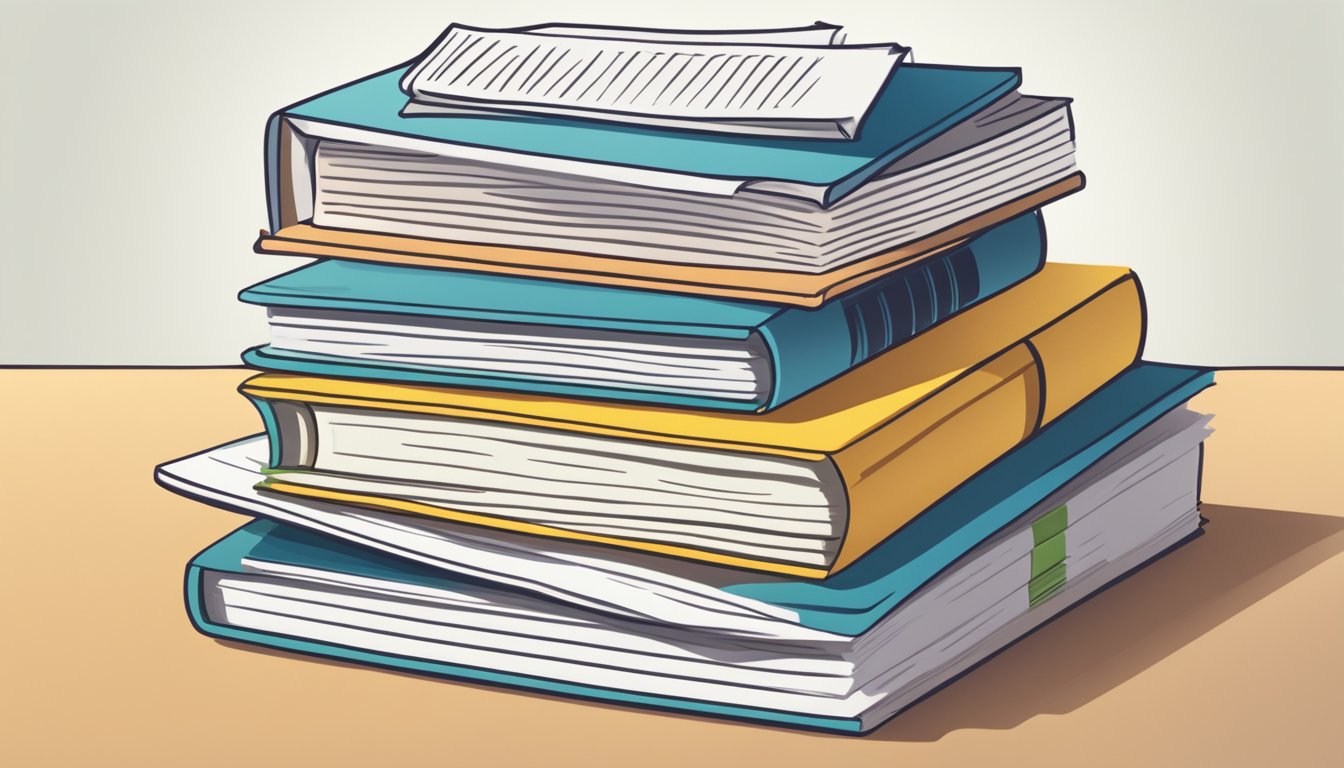 A stack of paper with "Frequently Asked Questions" printed on top, surrounded by books and a laptop, representing Edureach tuition
