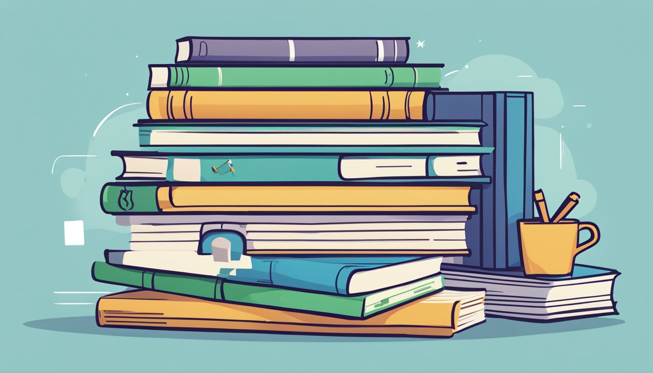 A stack of paper with "Frequently Asked Questions" printed on top, surrounded by books and a computer, representing SAM tuition