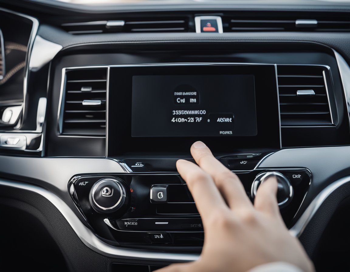 A hand reaching for the passenger airbag switch, pressing it to turn off