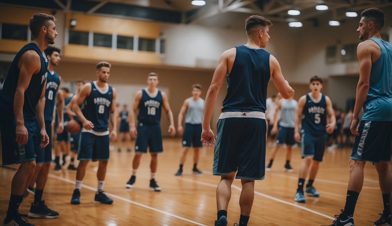 Players executing advanced basketball drills at a camp