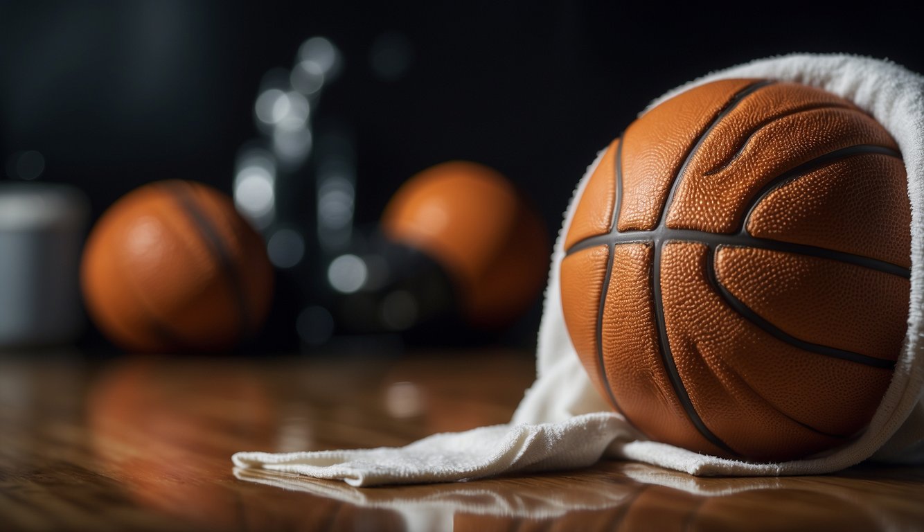 A basketball being gently scrubbed with a damp cloth, then dried thoroughly to maintain grip without causing damage