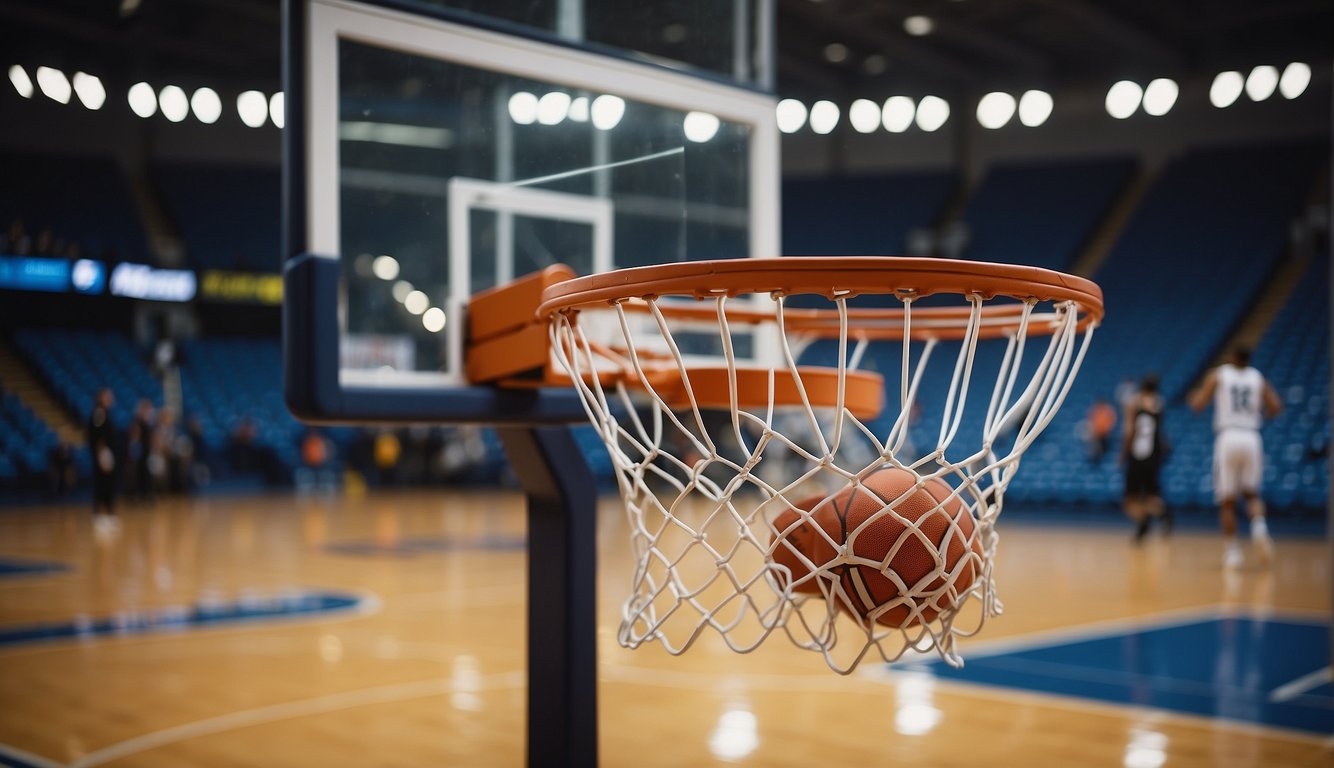 A basketball hoop surrounded by motivational quotes about success