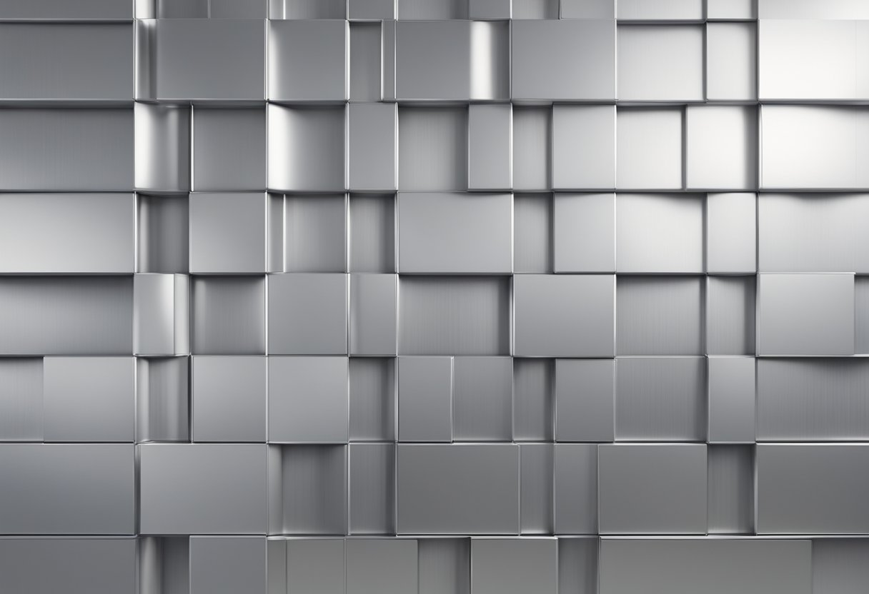 An aluminum panel wall with clean, modern lines and a sleek metallic finish, reflecting light and creating a sense of industrial sophistication