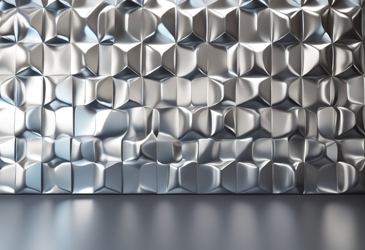 A shiny aluminum wall panel reflects light in a modern, minimalist room
