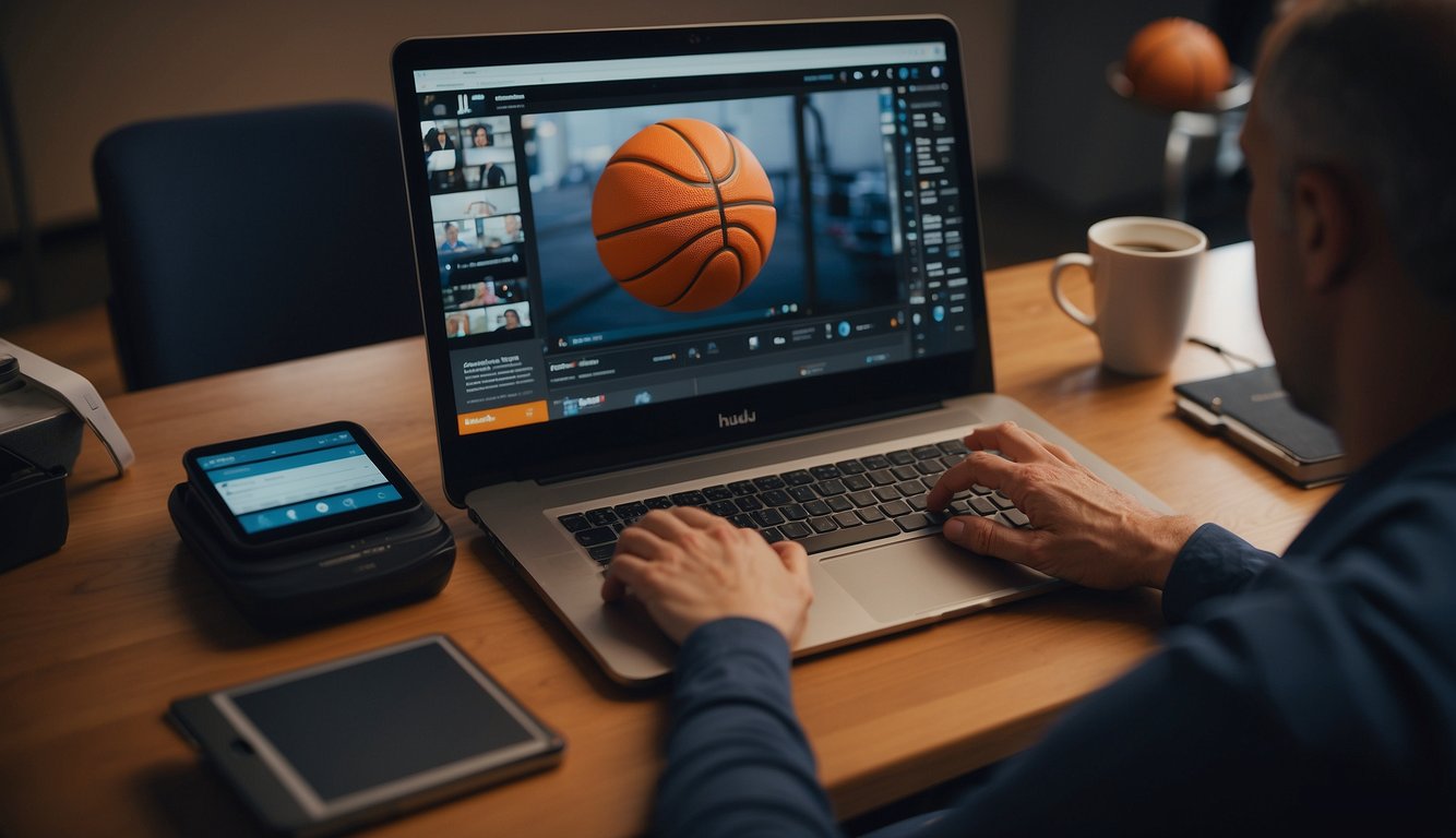 A basketball coach uploads and organizes video content on a computer using the Hudl platform