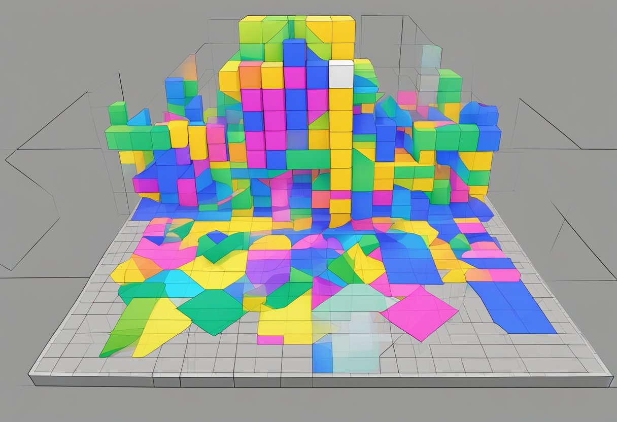 A geometric shape puzzle in a virtual Roblox classroom. Lines, angles, and shapes displayed on a digital screen