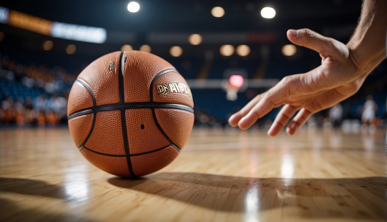 A basketball bouncing off a finger, causing pain. A medical professional evaluates the injury, providing treatment and advice