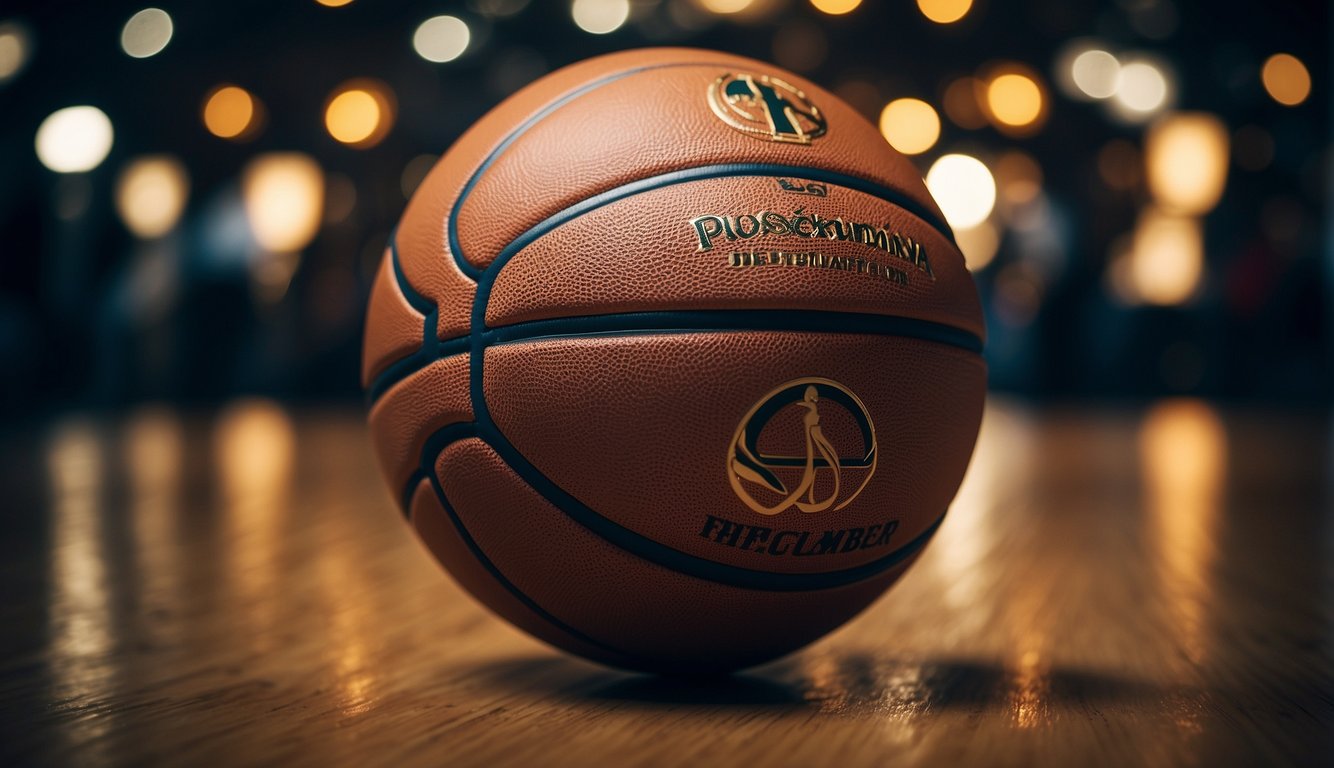 A basketball with a masculine and feminine symbol, representing the gendered nature of the sport in French culture