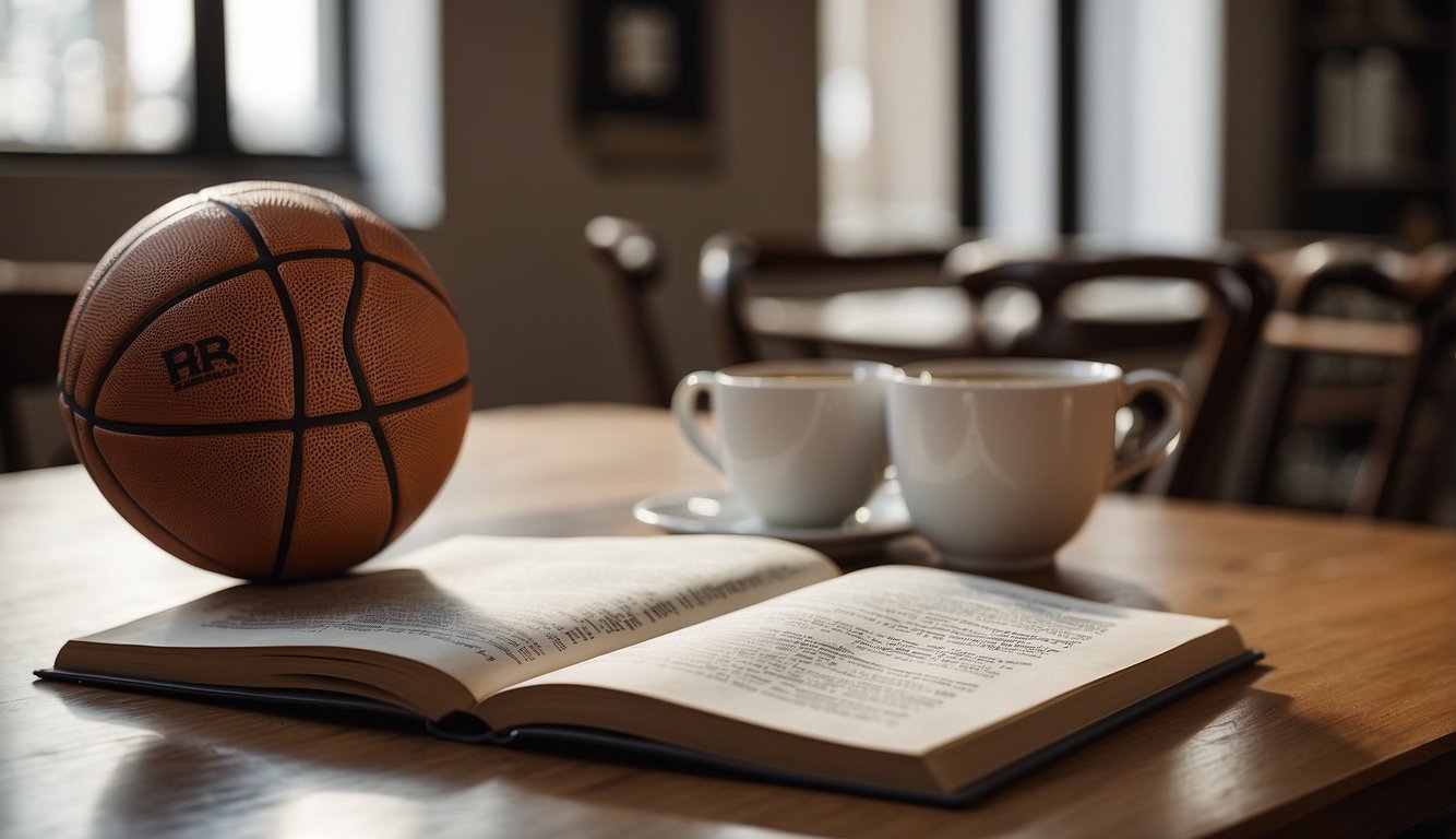 A basketball sits on a table with a French grammar book open to the page discussing gender in language