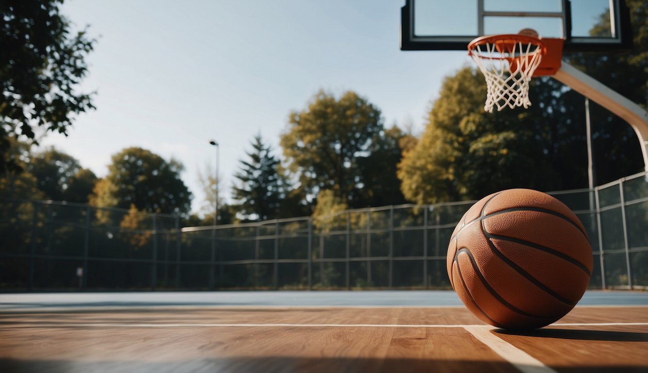 A basketball court with a mix of traditionally masculine and feminine elements, such as bold, aggressive lines and delicate, graceful patterns