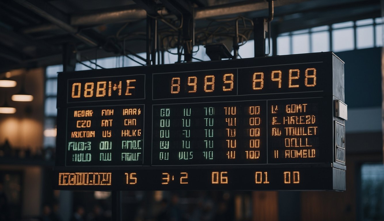 A basketball scoreboard displaying game time, team scores, and fouls. Clear instructions on how to operate it are visible