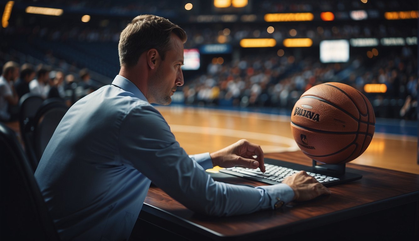 The basketball manager analyzes game data and statistics