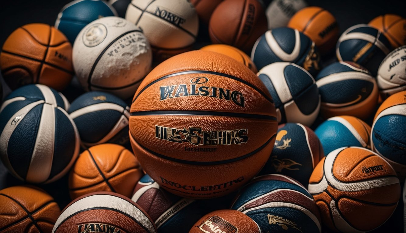 A basketball surrounded by various brand logos and design features, with text asking "What type of basketball should I get?"