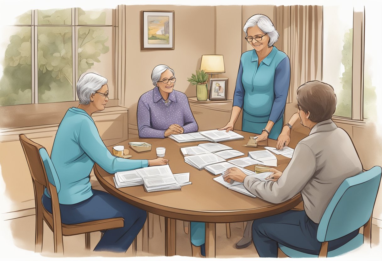 A family gathers around a table, reviewing brochures and discussing options with a hospice provider in Cleveland, Ohio