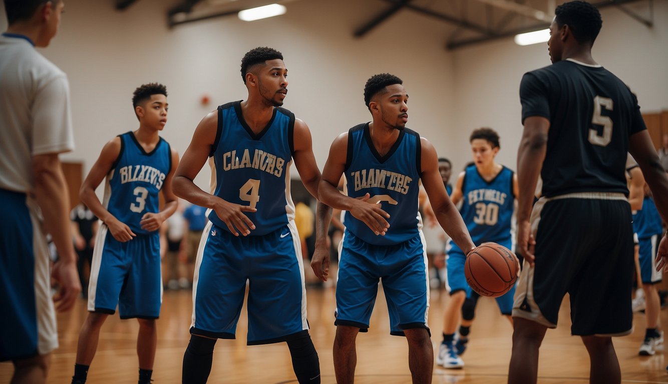 Players dribble and shoot on a court, coaches strategize, and parents cheer on the sidelines as they work together to start an AAU basketball team