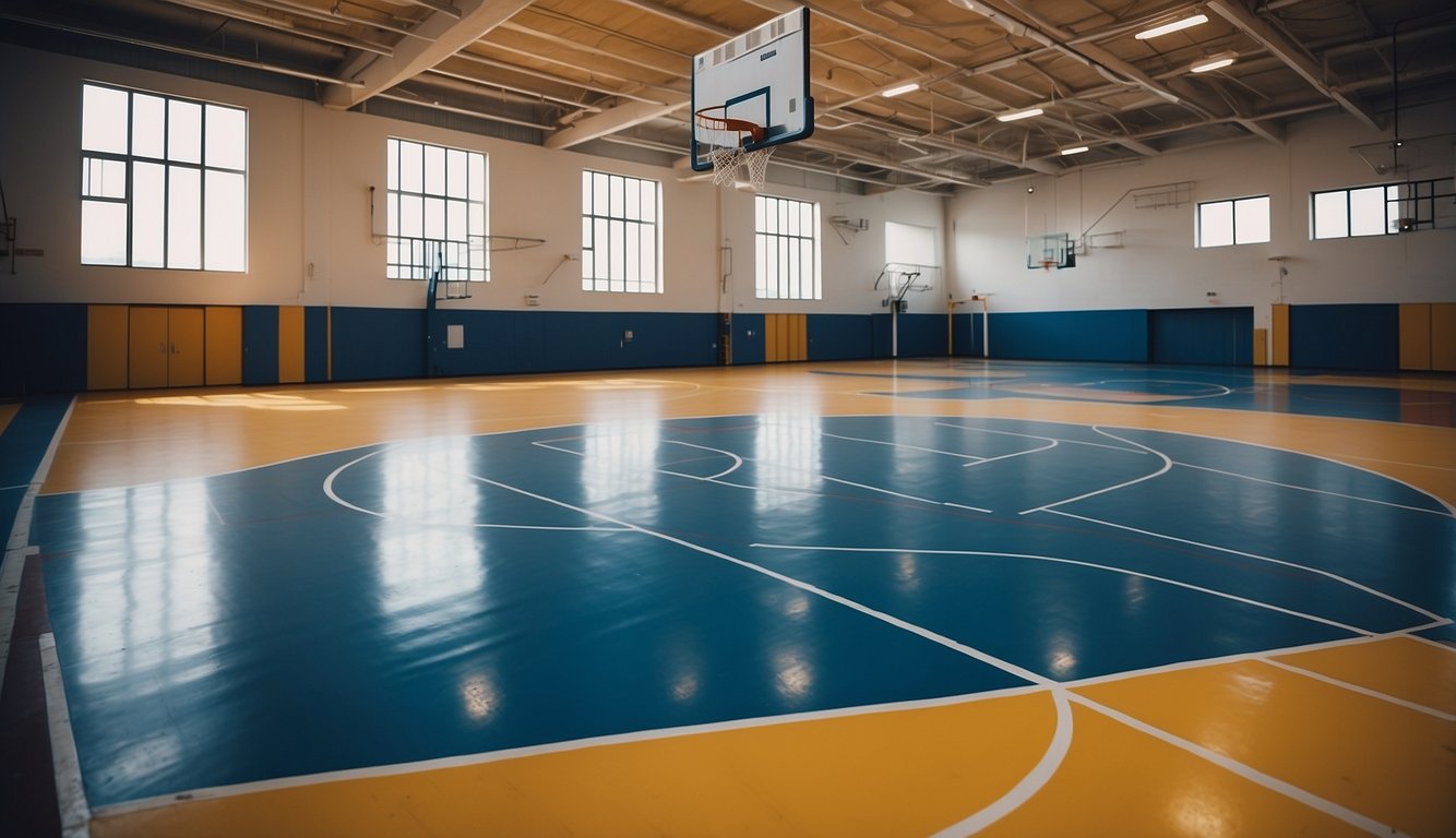 A basketball court with training equipment and facilities