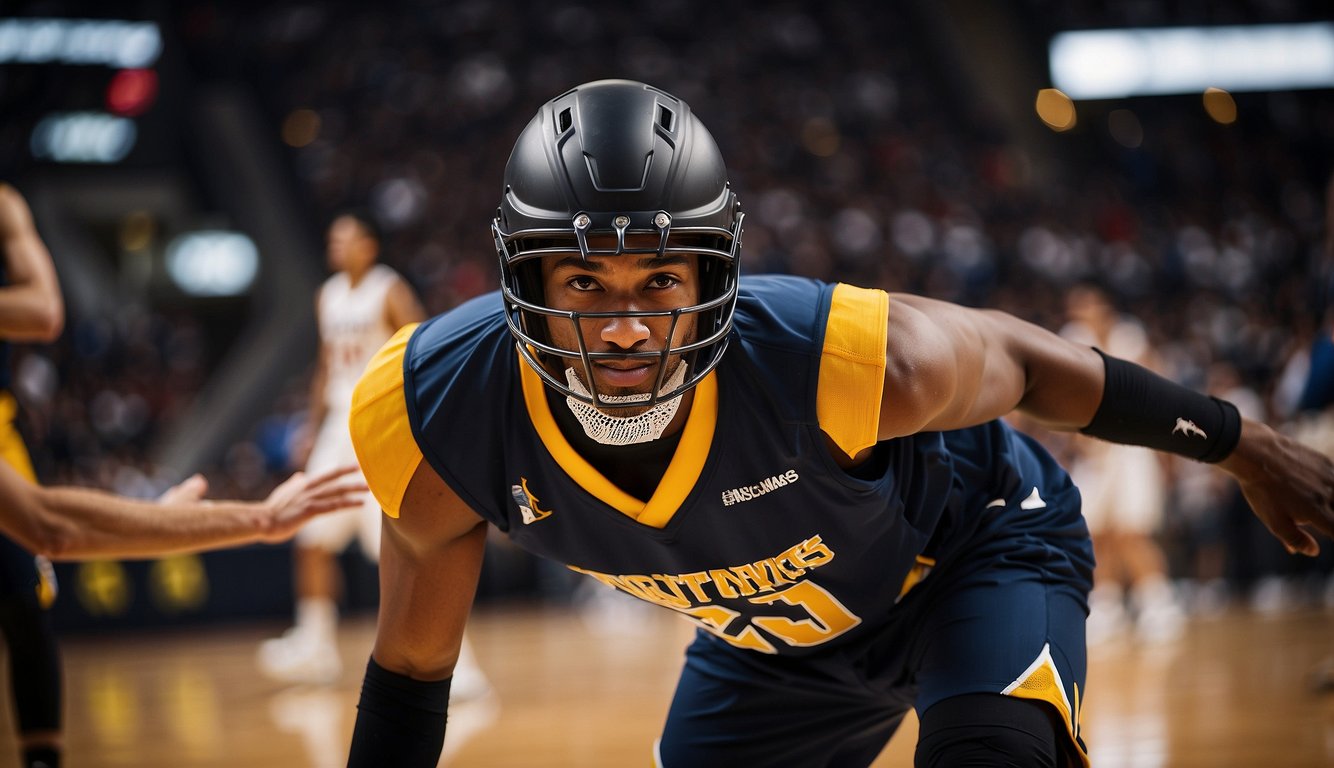 Basketball players wear protective gear: knee pads, elbow pads, and helmets. They also use equipment like mouthguards and ankle braces for added protection