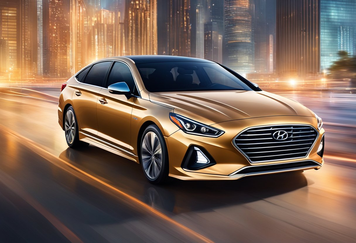 The Hyundai Sonata sits in a showroom, showcasing its various trim levels and packages. The sleek design and modern features are highlighted, drawing in potential buyers