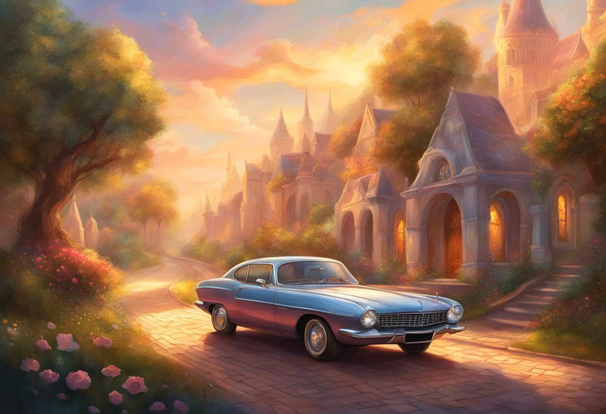 A car parked on a quiet street, with a cozy interior and smooth ride