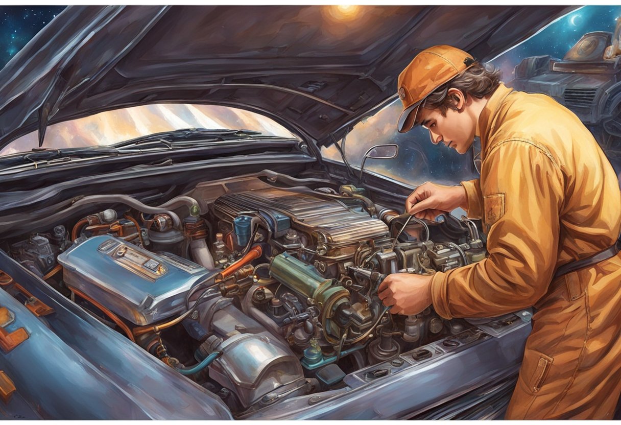 A mechanic is using tools to replace a throttle position sensor in a car engine compartment. The old sensor is being removed, and the new one is being installed