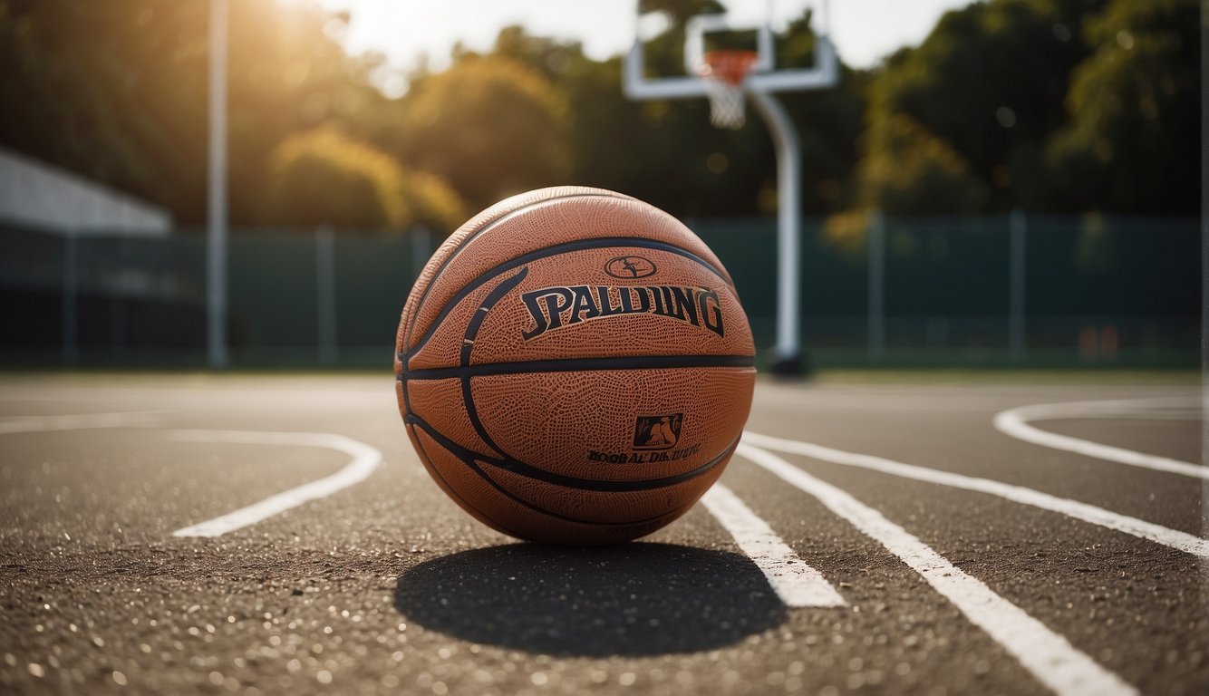 A basketball sits on a court with feminine and masculine gender symbols drawn on either side