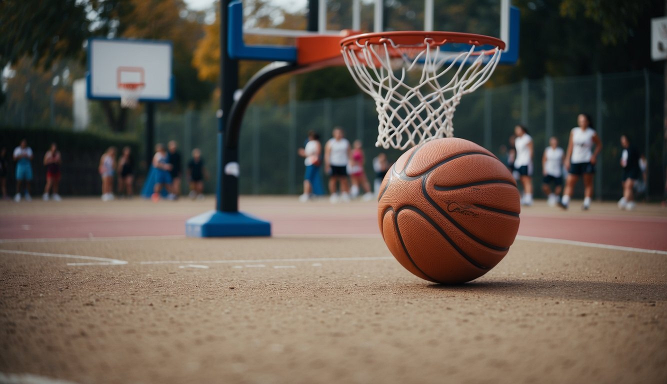 A basketball court in France, with jerseys and basketballs scattered around, showing the fusion of feminine and masculine elements in the sport