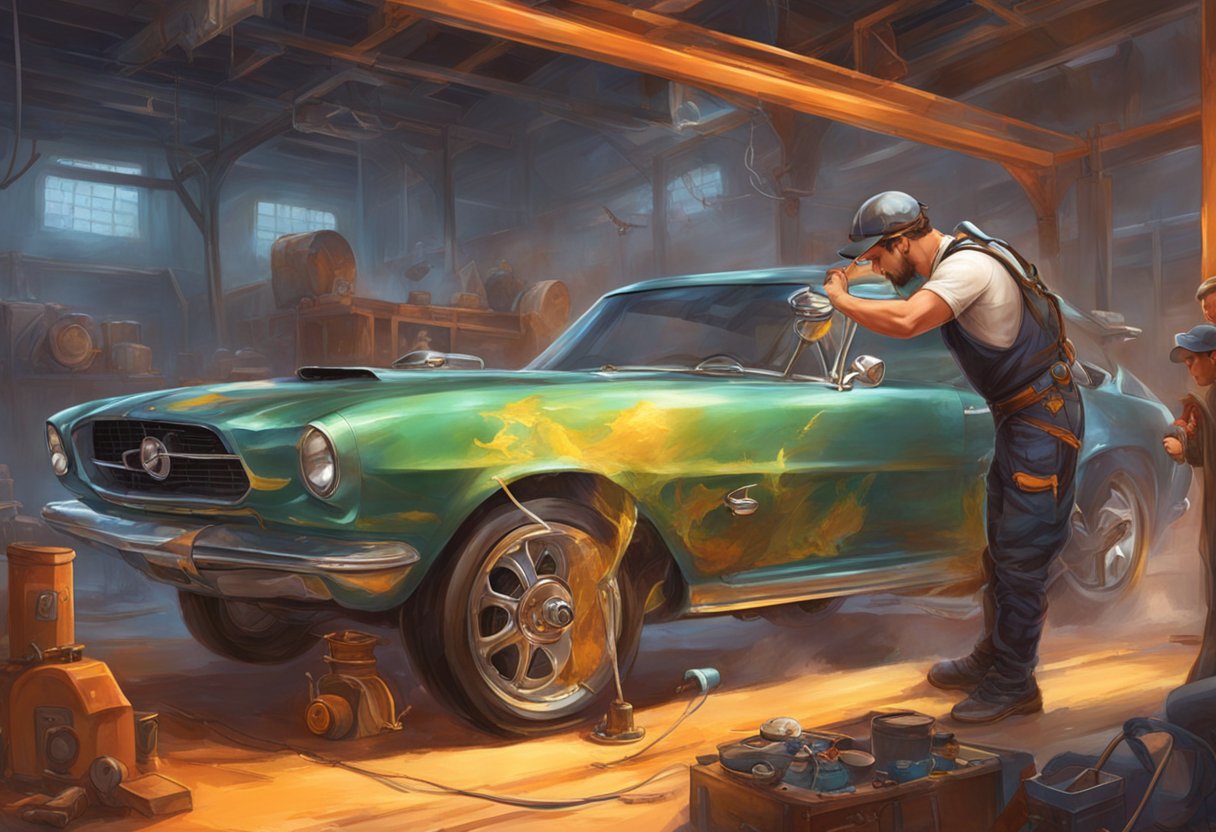 A mechanic installs a new engine splash shield under a car using a step-by-step guide