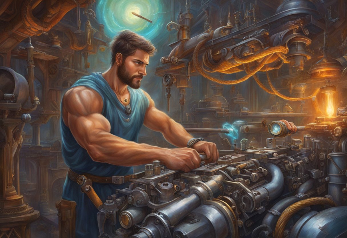 A mechanic carefully replaces a timing chain in a car engine, using specialized tools and following precise instructions