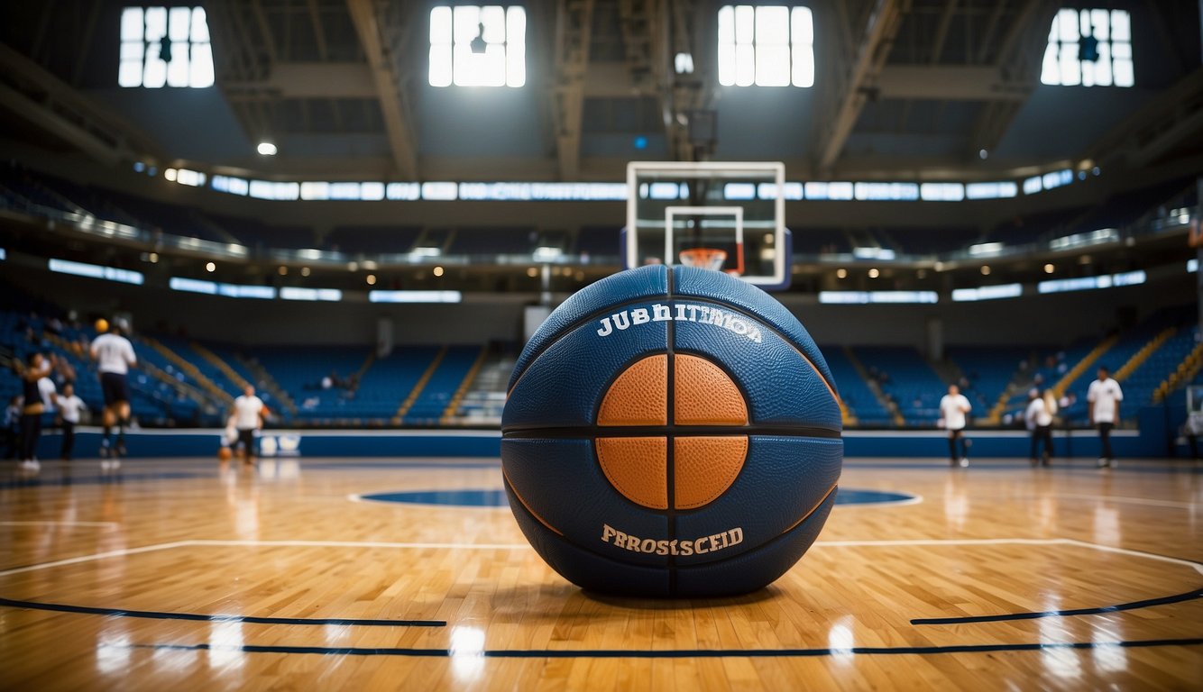 A basketball court with four distinct quadrants labeled and ranked according to NCAA guidelines