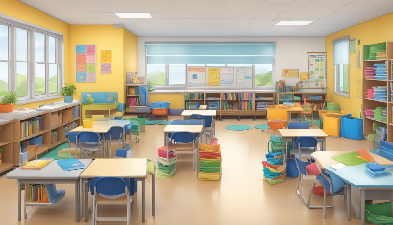 Students follow center policies in a bright, organized space. Materials and resources are easily accessible for learning