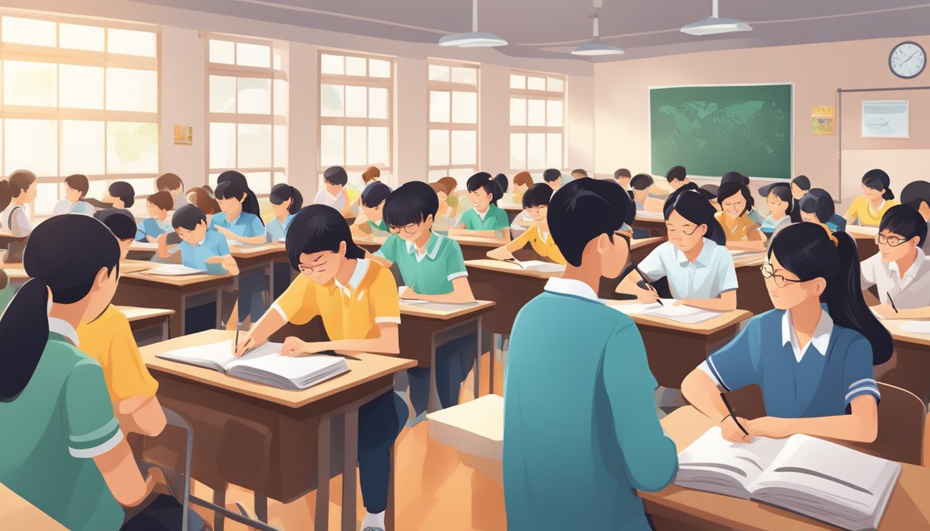 A classroom filled with students and a teacher engaged in English tuition in a secondary school in Singapore