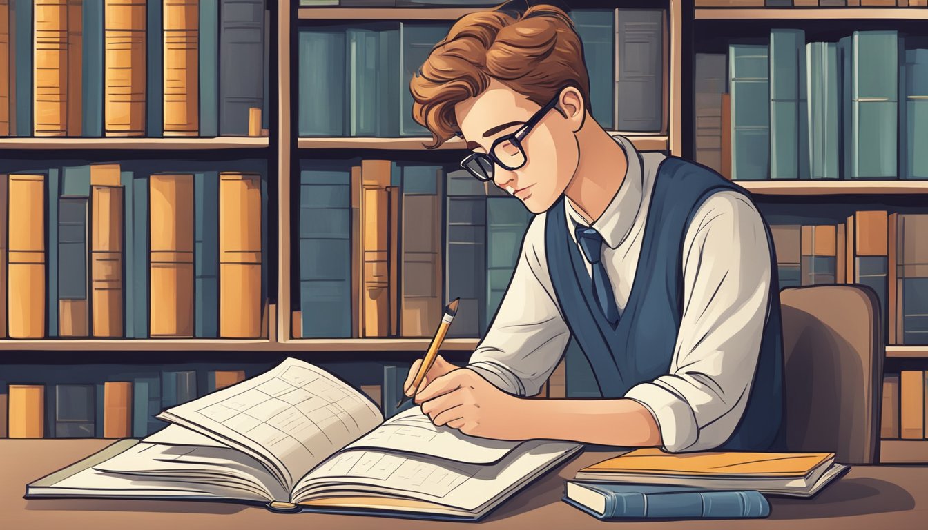 A student diligently studies English textbooks for academic success