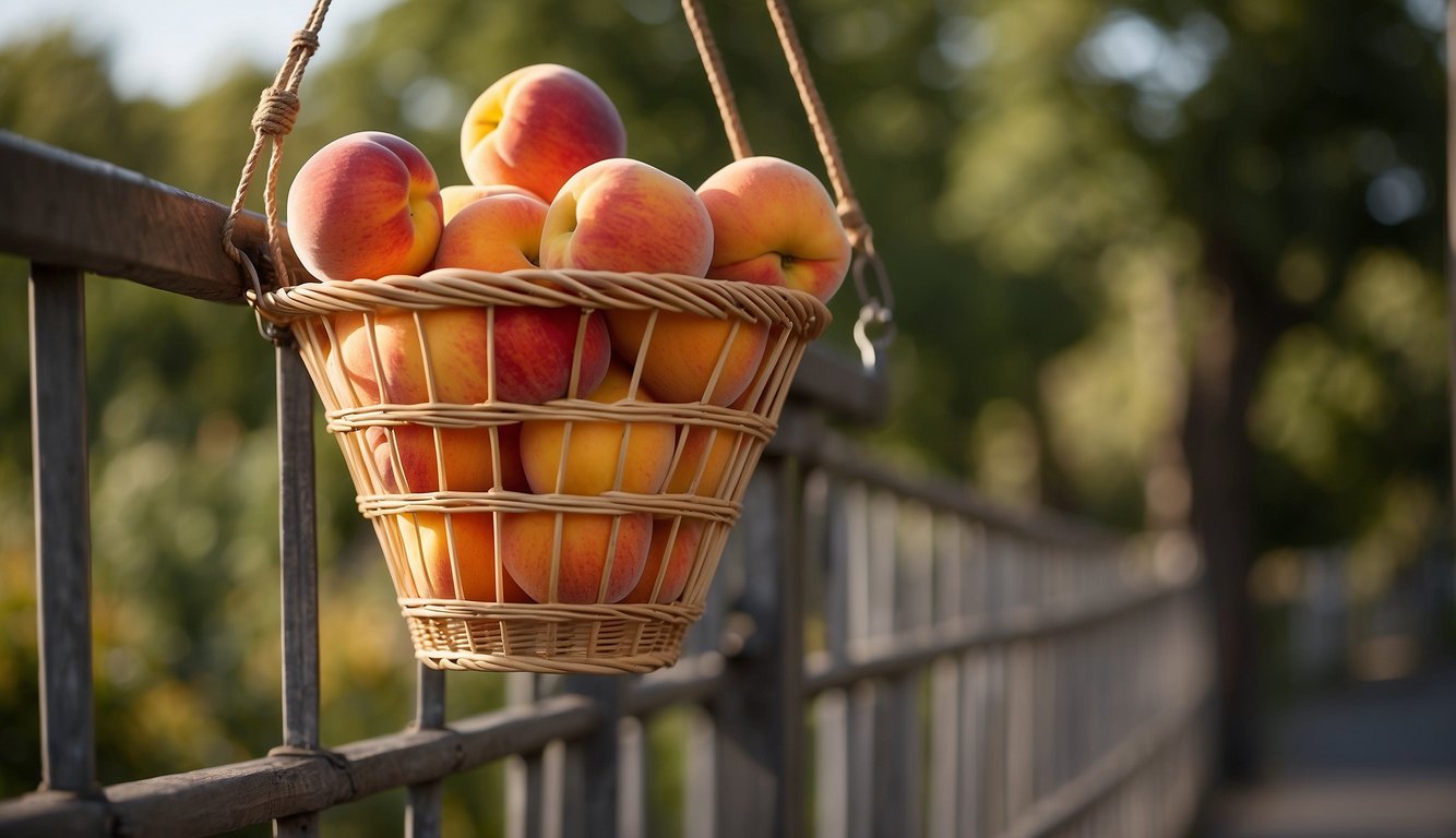 A peach basket hung on a railing, serving as the first basketball hoop