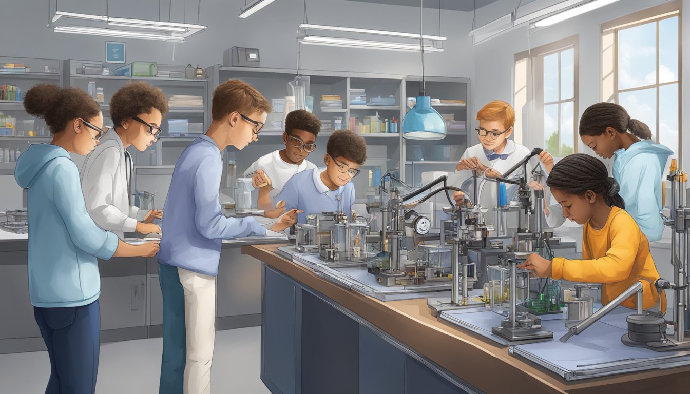 A group of students engage in hands-on learning at SmartLab Tuition, experimenting with science equipment and technology