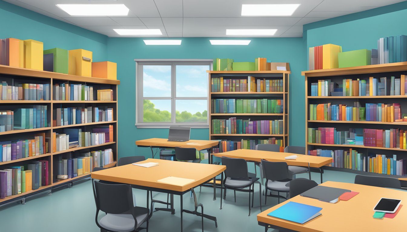 A smartlab tuition room with educational materials and technology, including computers, books, and interactive learning tools