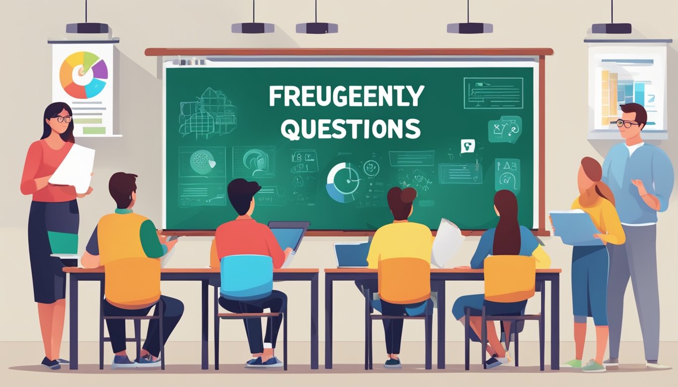 A colorful banner with "Frequently Asked Questions" and "smartlab tuition" displayed above a group of curious students and a knowledgeable teacher
