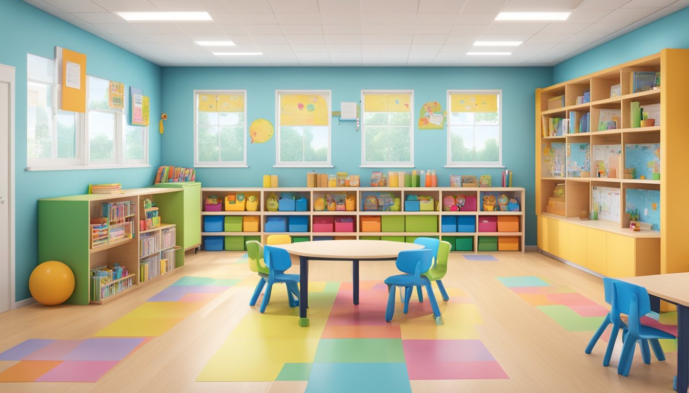 A bright and welcoming classroom at Ada Tuition and Enrichment Hub, with colorful educational materials and interactive learning tools displayed on the walls and shelves