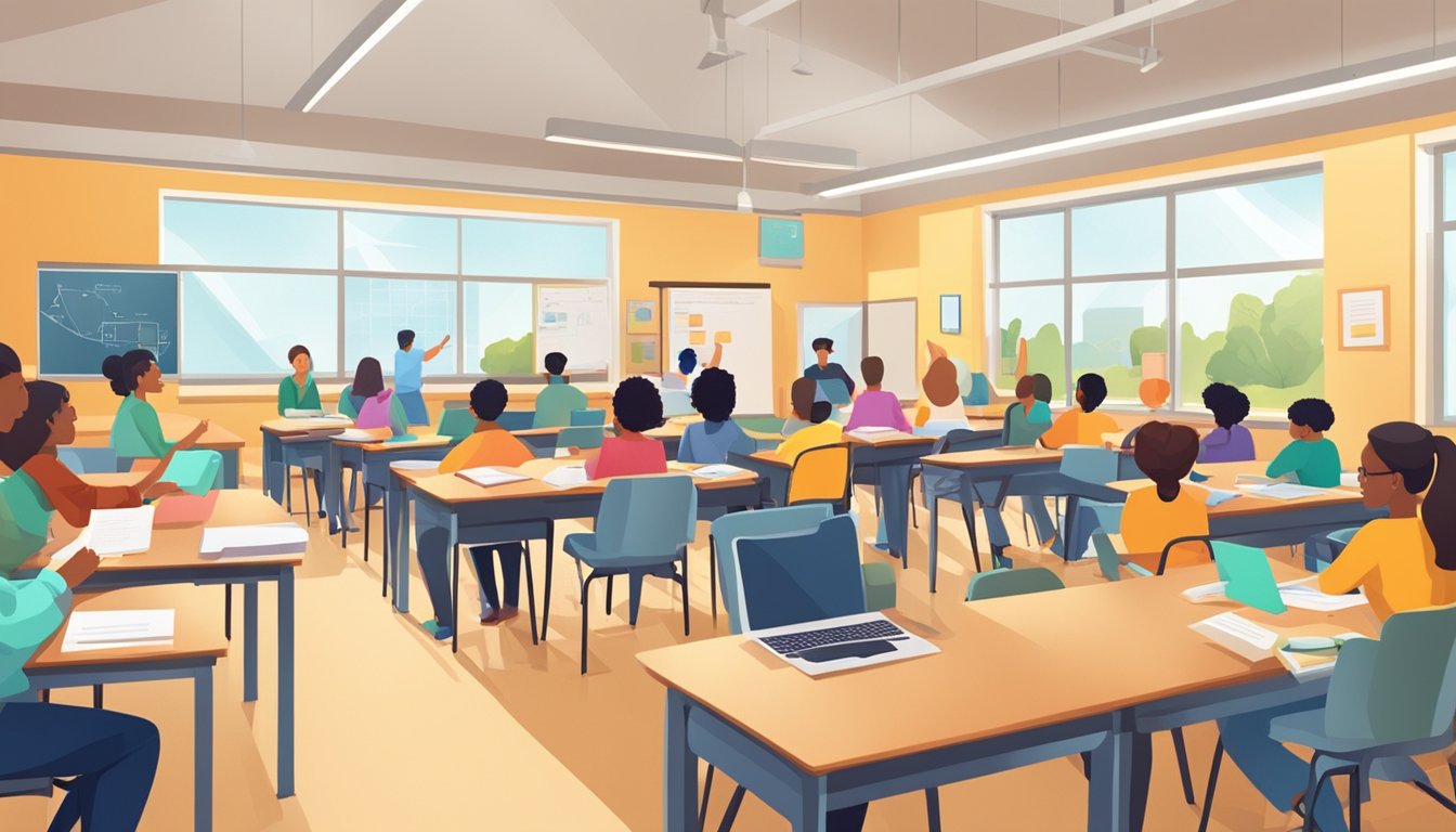 Calvin Kong Tuition: The Secret to Acing Your Exams in Singapore A classroom with diverse students engaged in interactive learning, surrounded by educational materials and a supportive atmosphere