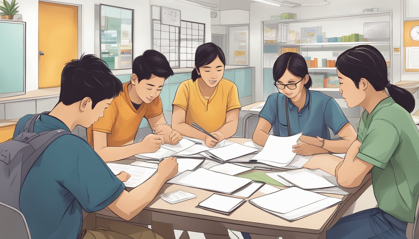 A group of students engage in lively discussions at a GP tuition center in Tampines, focusing on mastering General Paper concepts