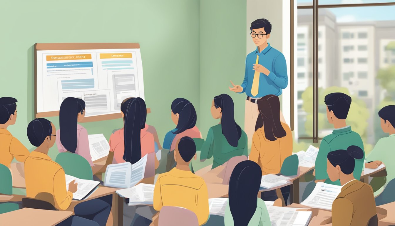 A group of students gather around a notice board, reading the "Frequently Asked Questions" sign at the clementi tuition centre