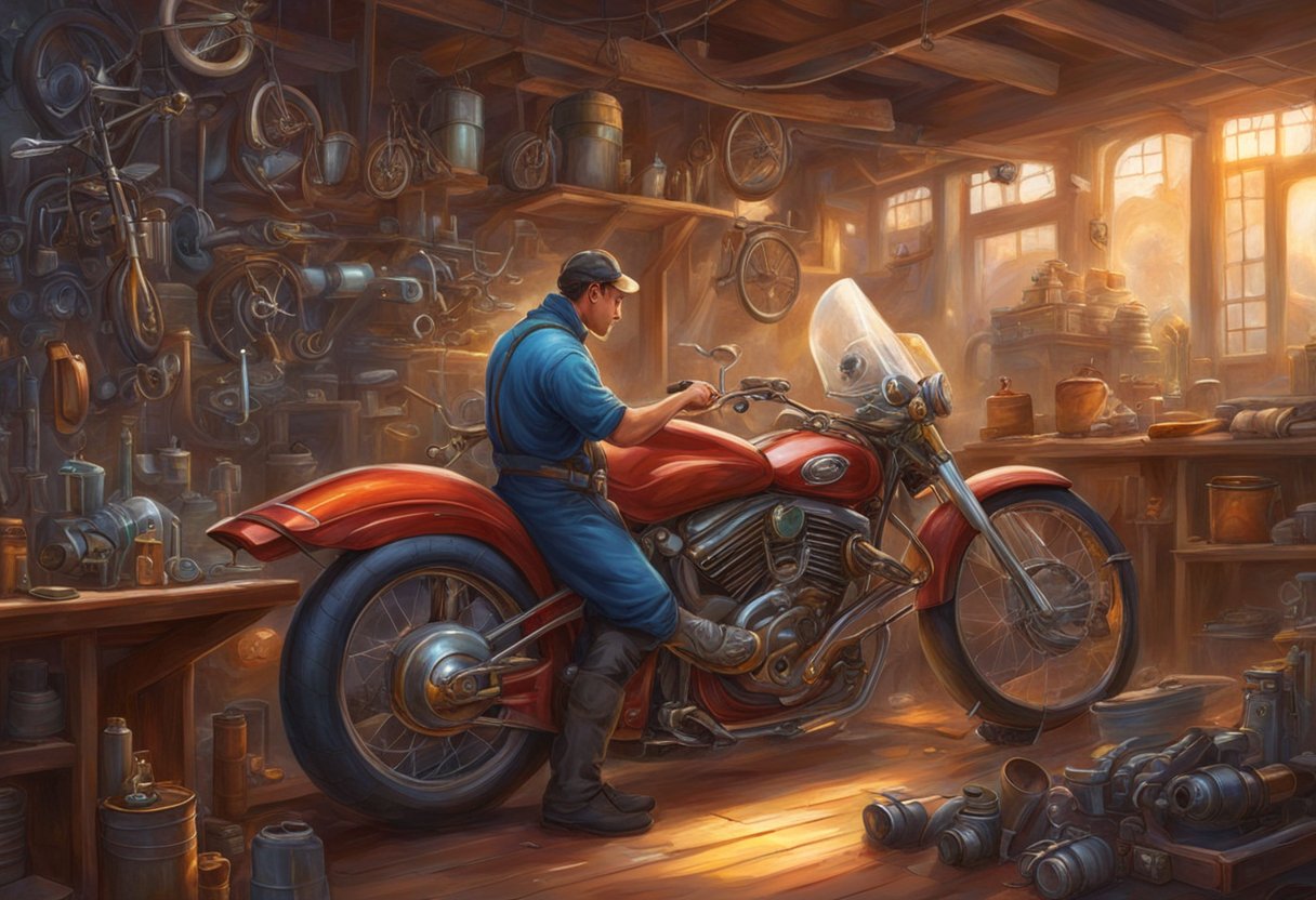 A mechanic carefully cleans and inspects motorcycle parts for optimal fuel efficiency