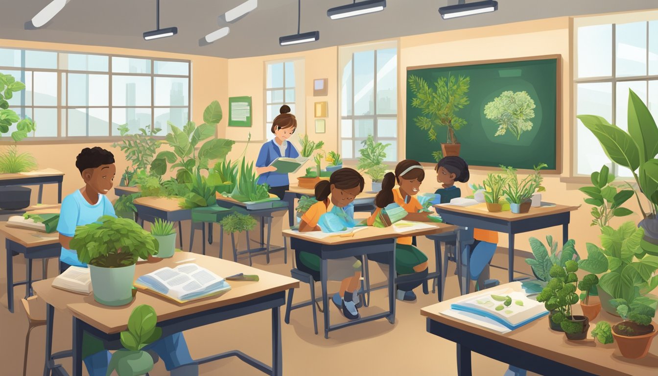 Best Biology Tuition in Singapore: Ace Your Exams with Top Tutors A classroom with biology textbooks, microscope, and plant specimens on display. Teacher and students engaged in interactive learning