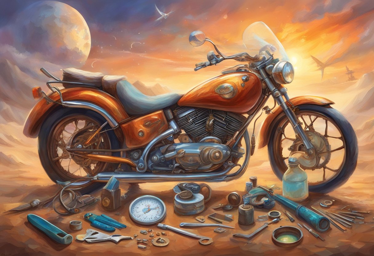 A motorcycle odometer being repaired with tools and parts scattered around