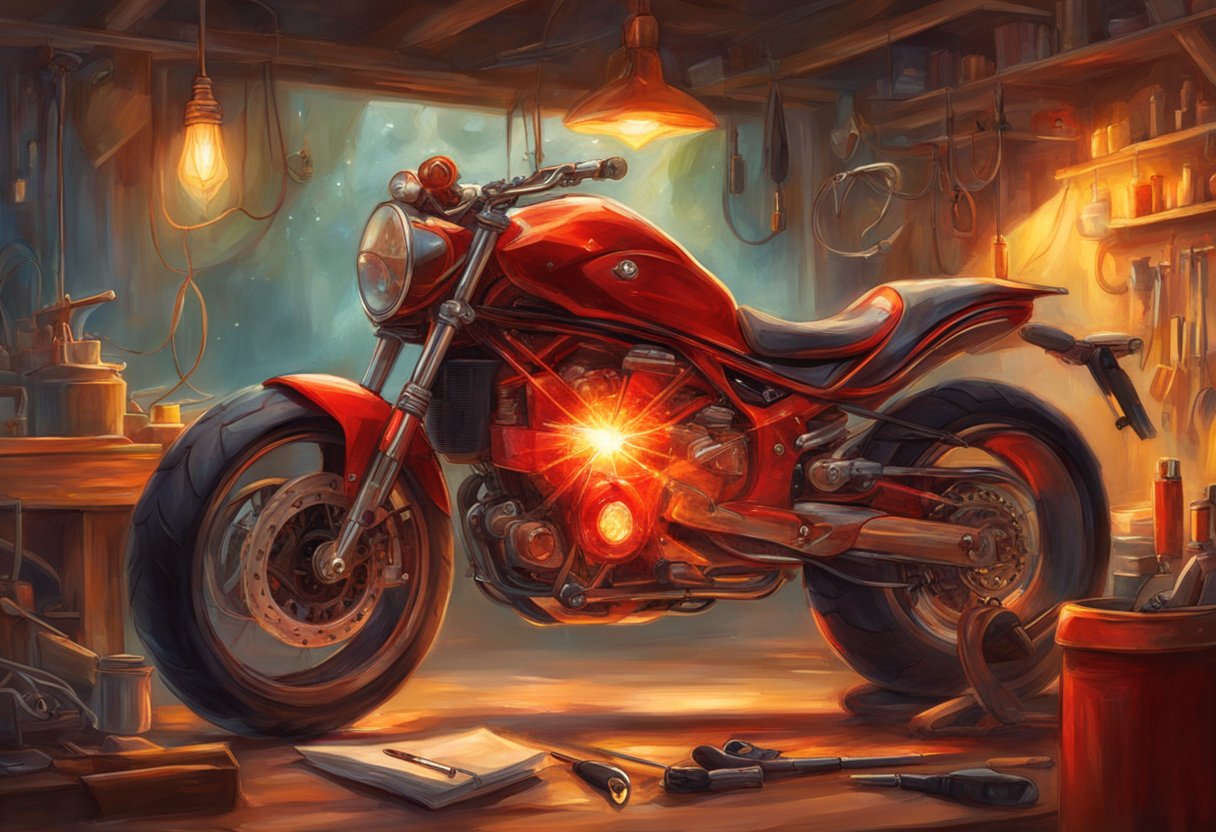 A motorcycle rear light being fixed with a screwdriver and wire cutters on a workbench