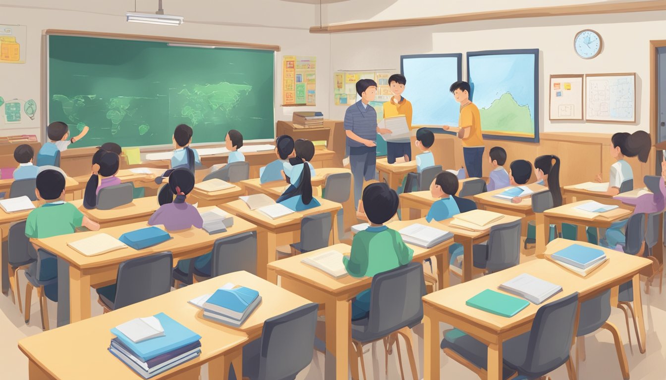 Wang Tuition: The Ultimate Solution for Your Child's Academic Success in Singapore A classroom filled with Chinese language textbooks, whiteboards, and students engaged in interactive learning activities